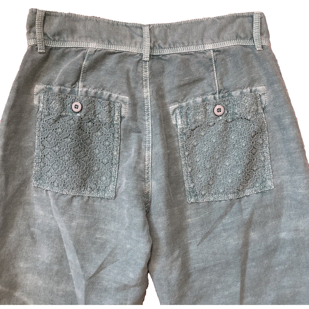 Sundance Women's Size 2P Green Linen‎ Cotton Femme Voyager Cargo Lace Pants - Picture 10 of 15